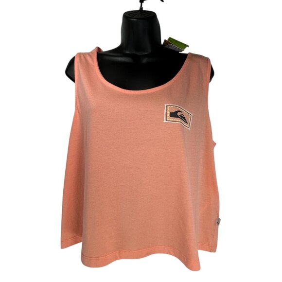 QUIKSILVER Crop Tank Top Sz L Bundle of 2 Lime Green Peach Orange Graphic Cotton - Picture 7 of 16